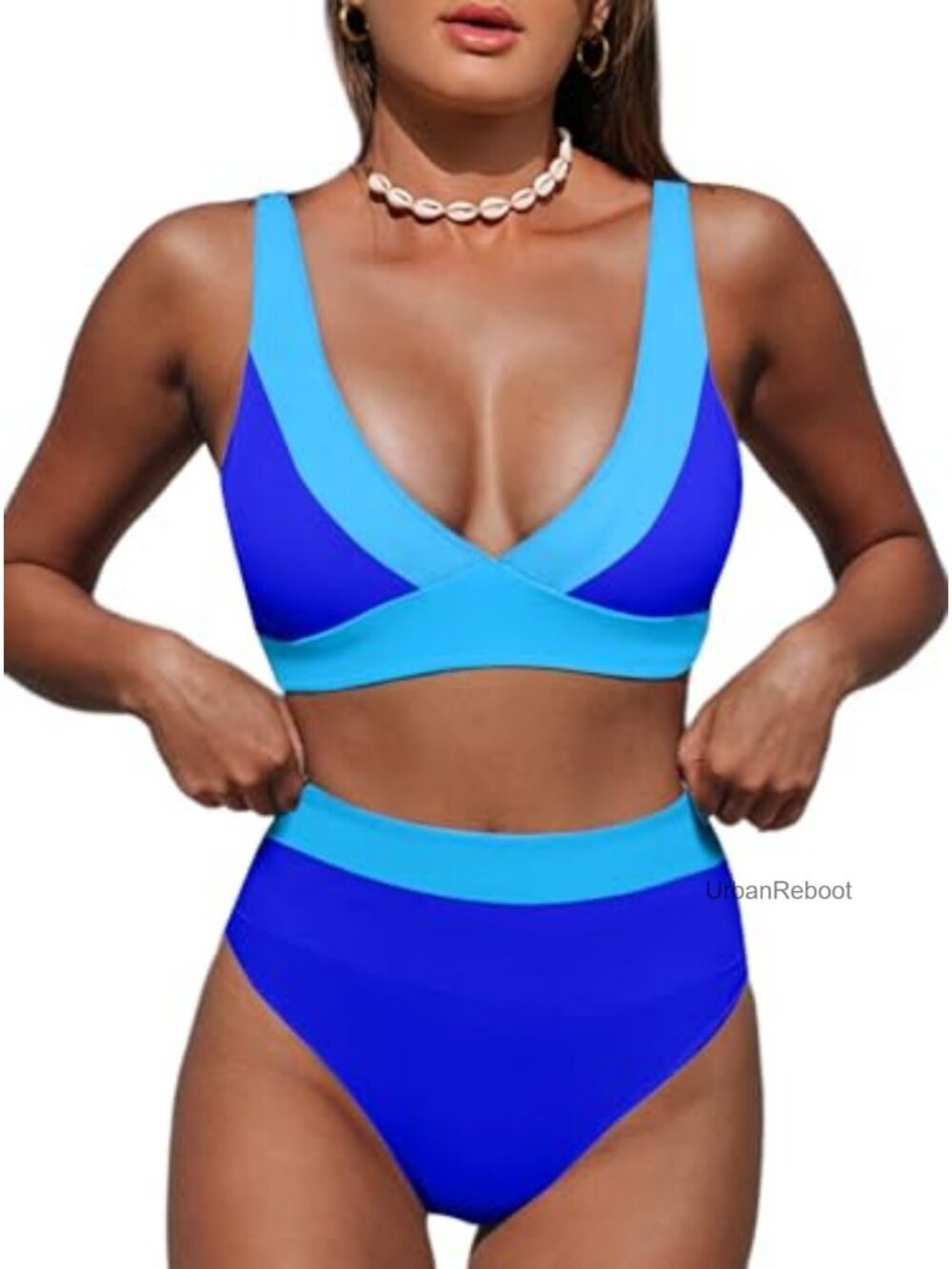2 Piece Bikini Set High Waisted V Neck Tummy Control Bathing Suit